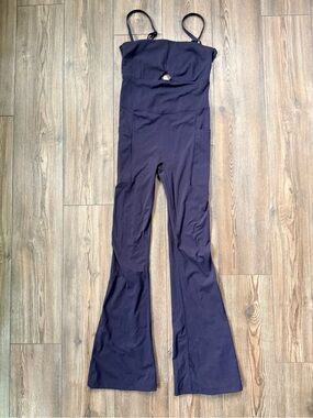 Yogalicious Dark Navy Flared Cutout Strappy Jumpsuit